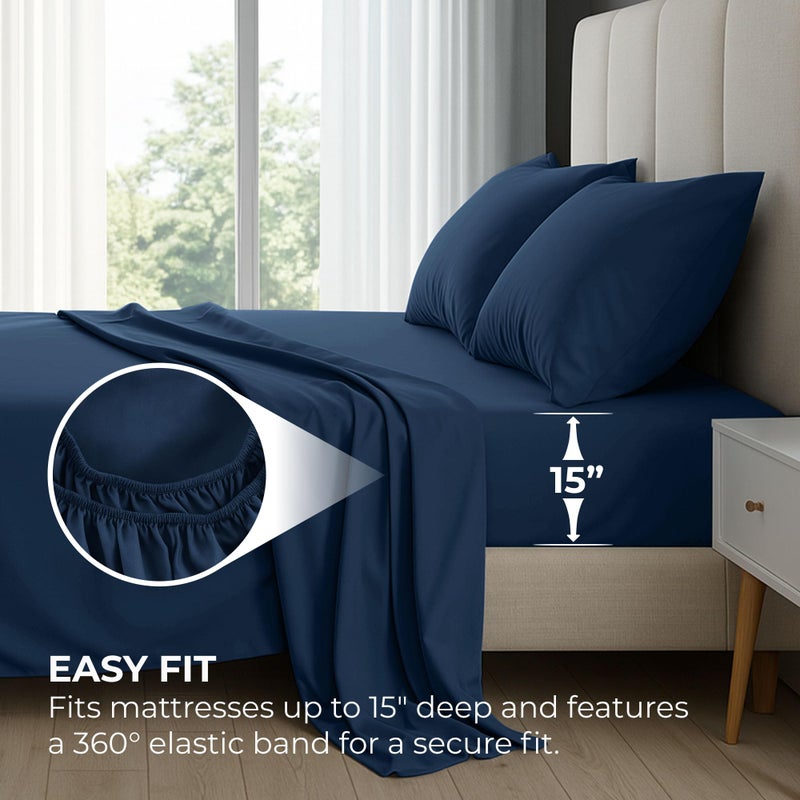 Pure Bedding Bed Sheets - King Sheet Set [4-Piece, Navy] - Hotel Luxury 1800 Brushed Microfiber - Soft and Breathable - Deep Pocket Fitted Sheet, Flat Sheet, Pillow Cases - Image 2